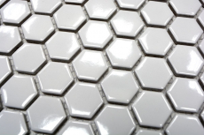 Hexagonale Sechseck Mosaik Fliese Keramik mini weiß glänzend Fliesenspiegel Küche Wandverblender Badfliese WC - MOS11A-0102