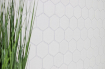 Hexagonale Sechseck Mosaik Fliese Keramik weiß glänzend Küchenrückwand Spritzschutz Fliesenspiegel Wandfliese - MOS11B-0102