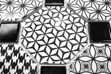 Octagonale Achteck Mosaik Fliese Keramik MISTO weiß glänzend schwarz Mosaikwand Küchenrückwand MOSOcta-0301