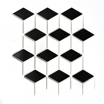 Würfel Mosaik Fliese Keramik 3D weiß schwarz glänzend Wandfliesen Badfliese Küchenfliese - MOS13-OV01