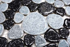 Kieselmosaik Pebbles Keramikdrops grau schwarz Spots Duschtasse Fliesenspiegel MOS12-0103
