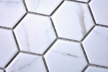 Hexagonale Sechseck Mosaik Fliese Keramik weiß anthrazit Carrara Wandfliesen Badfliese Küchenwand WC - MOS11G-0102