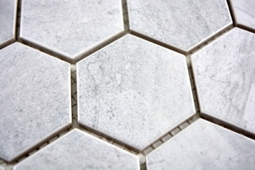 Hexagonale Sechseck Mosaik Fliese Keramik Travertin grau matt Fliesenspiegel Küche Spritzschutz Badfliese Wandfliese - MOS11G-0202
