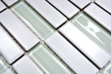 Handmuster Mosaik Fliese Keramik Stäbchen weiß matt Glas Badewannenverkleidung MOS24-ST325_m
