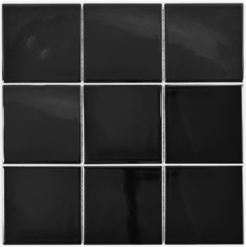 Handmuster Mosaik Fliese Keramik schwarz glänzend Kacheln Wandfliesen Badfliese  MOS23-0301_m