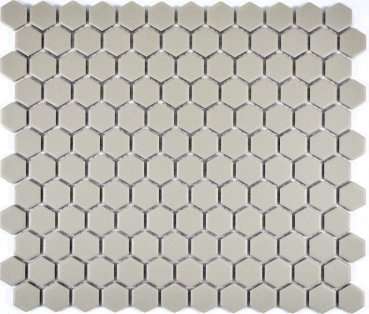 Hexagonale Sechseck Mosaik Fliese Keramik mini hellgrau unglasiert rutschsicher Mosaikboden Duschtasse - MOS11A-0202-R10
