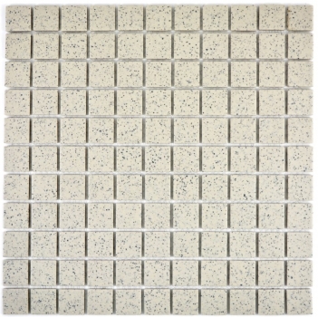 Mosaik Fliese Keramik cremeweiß gesprenkelt unglasiert rutschsicher Duschtasse Bodenfliese Badfliese - MOS18-0103-R10