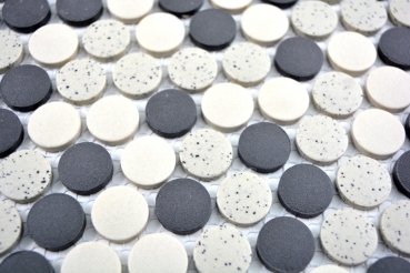 Handmuster Mosaik Fliese Keramik beige schwarz Knopf Duschtasse Bodenfliese unglasiert MOS10-0113-R10_m