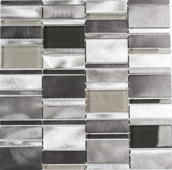 Mosaik Fliese Aluminium Kombination Glasmosaik klar grau Küchenrückwand MOS49-0204