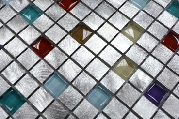 Mosaik Fliese Aluminium Glasmosaik silber bunt Fliesenspiegel Küchenrückwand MOS49-A702