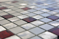 Mosaik Fliese Aluminium Glasmosaik silber rot Fliesenspiegel MOS49-O301F