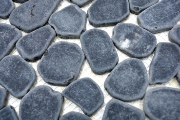 Flußkiesel Steinkiesel geschnitten schwarz anthrazir grau Fliesenspiegel Duschtasse Duschwand - MOS30-0302