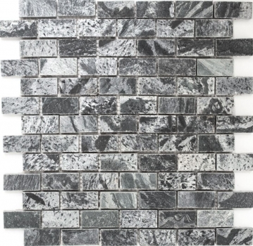 Quarzit Naturstein Mosaik Brick silbergrau anthrazit poliert Wand Boden Dusche Fliesenspiegel Bad - MOS28-0202_C