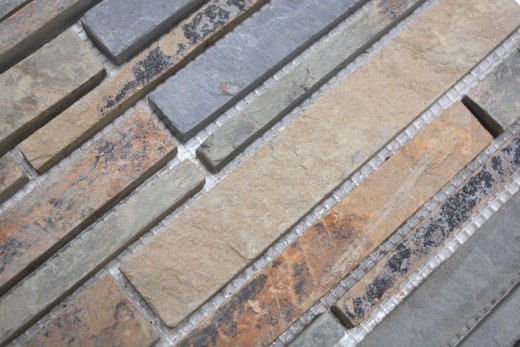 Schiefer Mosaik Fliese Naturstein rost Brick rustik Wandverkleidung Küchenfliese Mosaikmatte - MOS34-2525