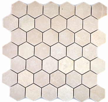 Mosaik Fliese Marmor Naturstein beige Hexagon Marmor Botticino Anticato MOS42-1212_f