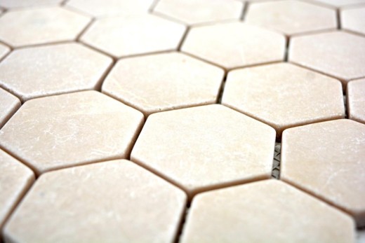 Marmor Mosaik Fliese Naturstein beige creme vanille Hexagon Fliesenspiegel Wandfliese Bad - MOS42-1212