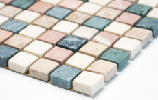 Marmor Mosaik Steine Naturstein creme beige rot grün Random mini Quadrat Fkiesenspiegel Bad - MOS38-1204