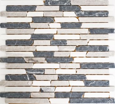 Mosaik Marmor Naturstein beige grau schwarz Brick Verbund Stäbchen Fliesenspiegel Wandverblender Bad - MOS40-0204