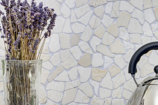 Mosaik Bruch Marmor Naturstein hellbeige elfenbein Polygonal Fliesenspiegel Spritzschutz Wandverblender - MOS44-30-100