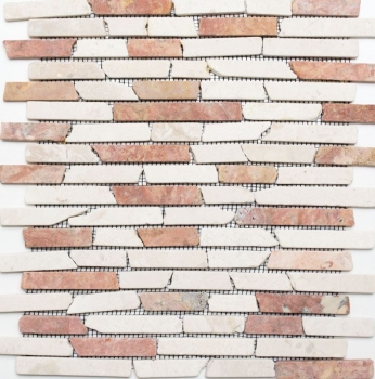 Mosaik Fliese Marmor Naturstein beige rot Brick RossoCream MOS40-0135_f