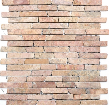 Mosaik Marmor Naturstein rot Brick Rossoverona Verbund Stäbchen Wandfliese Küchenrückwand Duschtasse - MOS40-0145