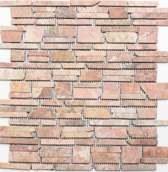Mosaik Marmor Naturstein rot Brickmosaik Rossoverona Backsteinverband Fliesenspiegel Wandverblender - MOS40-0220