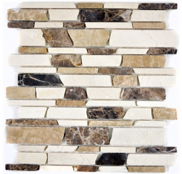Mosaik Marmor Naturstein beige braun creme Brickmosaik Castanao Backsteinverband Fliesenspiegel Küche - MOS40-12-295