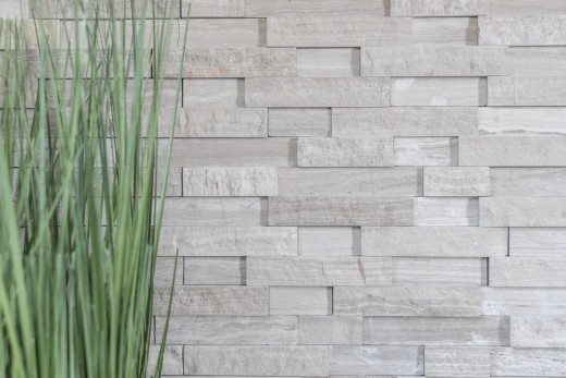Splitface Marmor Mosaik Steinwand Naturstein Brick hellgrau Streifen Fliesenspiegel Wandfliese - MOS40-3D20