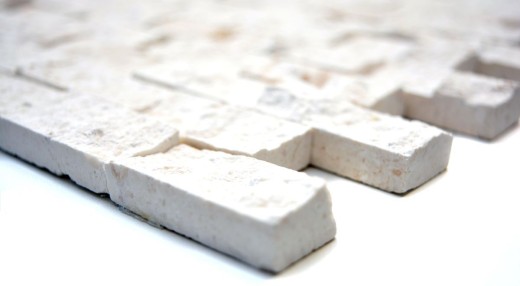 Kalkstein Mosaik Naturstein Splitface Steinwand weiß creme Brick Limestone 3D Optik Fliesenspiegel Wandfliese Bad - MOS29-49248