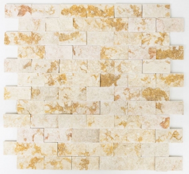Splitface Marmor Mosaik Steinwand Naturstein Brick Mauerverband sunny beige 3D Optik Küche Bad Wand - MOS42-X3D46