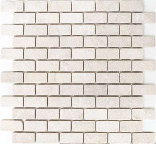 Marmor Mosaik Fliese Naturstein Brick Mauerverband Ibiza weiß hellgrau Fliesenspiegel Küche - MOSSopo-46692