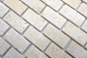 Handmuster Mosaik Fliese Travertin Naturstein beige Brick Chiaro Antique Travertin MOS43-46234_m