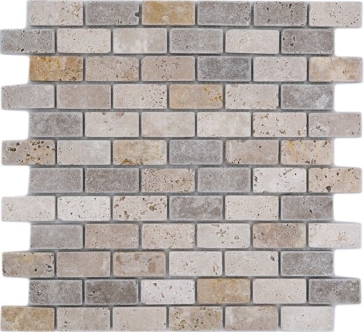 Travertin Mosaikfliesen Terrasse Wand Boden Naturstein beige braun goldbraun Brick Backsteinoptik Fliesenspiegel Wandfliese Küchenfliese - MOS43-46474