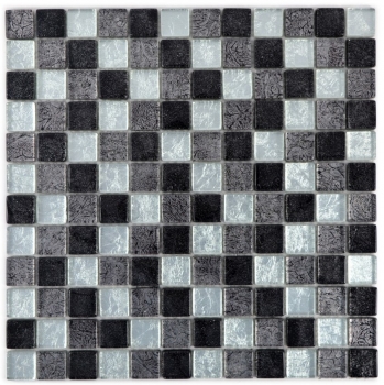 Échantillon manuel Carreau de mosaïque Translucide noir Mosaïque de verre Crystal argenté noir structure MOS126-1783_m
