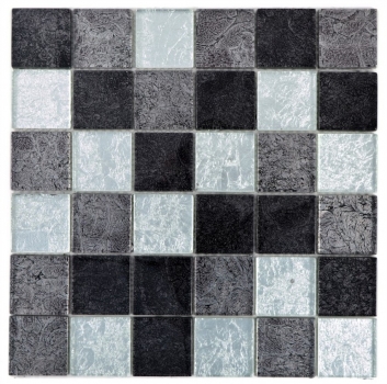 Mosaikfliese Glasmosaik silber grau schwarz Struktur Metall Optik MOS126-1784