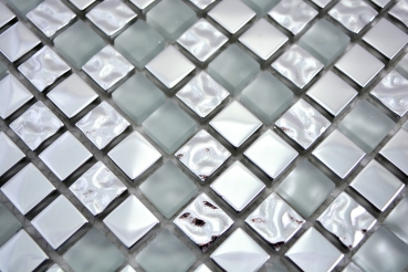 Motif manuel Carreau de mosaïque translucide en verre Crystal EP argenté verre givré MOS92-0217_m
