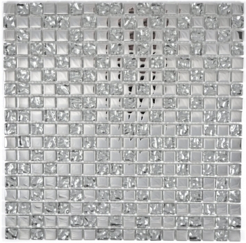 Mosaikfliese Glasmosaik electroplated Silber Glas BAD WC Küche WAND MOS92-0218