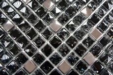 Glasmosaik Mosaikfliese schwarz silber Edelstahl Bruchglas Fliesenspiegel Spritzschutz Küchenrückwand - MOS92-1099
