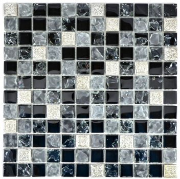 Échantillon manuel Carreau de mosaïque Translucide gris noir Mosaïque de verre Crystal Resin gris noir argenté givré MOS92-0333_m