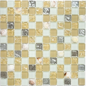 Muschelmosaik Mosaikfliesen weiss matt beige silber Glasmosaik MOS82B-0112