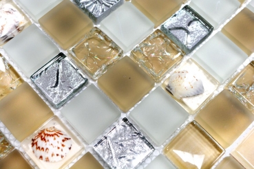 Mosaikfliese Transluzent beige Glasmosaik Crystal Muschel beige MOS82B-0112_f | 10 Mosaikmatten