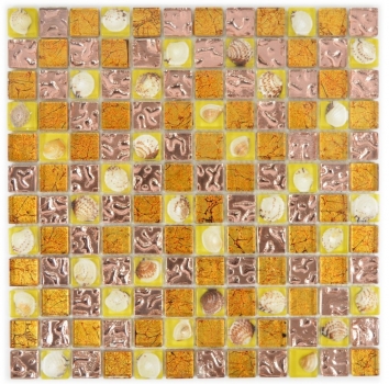 Piastrella di mosaico Arancione traslucido Mosaico di vetro Conchiglia di cristallo arancione MOS82B-0708_f | 10 tappetini di mosaico