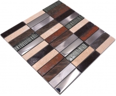 Riemchen Rechteck Mosaikfliesen Glasmosaik Aluminium Naturstein beige braun silber schwarz Fliesenspiegel Wand WC - MOS87-48X