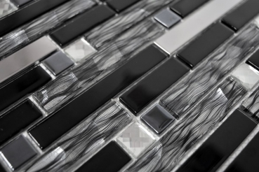 Mosaikfliese Transluzent Edelstahl schwarz Verbund Glasmosaik Crystal Stahl schwarz Glas MOS67-GV478_f | 10 Mosaikmatten