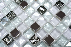 Hand sample mosaic tile translucent stainless steel white glass mosaic Crystal steel white glass MOS92-0107_m