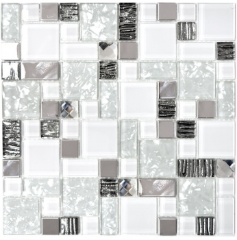 Hand sample mosaic tile translucent stainless steel white combination glass mosaic Crystal steel white glass MOS88-01699_m