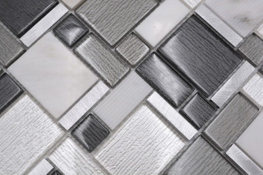 Naturstein Glasmosaik Mosaikfliesen Aluminium weiß anthrazit grau schlamm Fliesenspiegel Wand Bad - MOS49-FK02