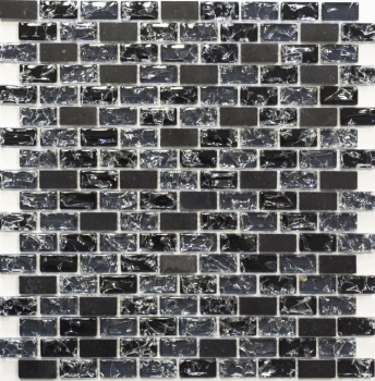 Mosaik Stäbchen Verbund Naturstein Mosaikfliese schwarz anthrazit Brick Glasmosaik Bruchglas Marmor Küchenrückwand Bad - MOS87-b1128