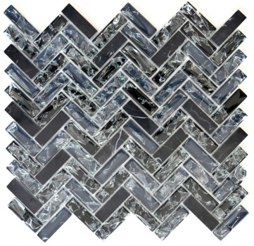 Mosaikfliese Transluzent schwarz Fischgrät Glasmosaik Crystal Stein schwarz MOS87HB-0328_f