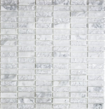 Riemchen Rechteck Mosaikfliesen Glasmosaik weiß Bruchmosaik Marmor Naturstein Küchenrückwand Fliesenspiegel - MOS87-s1211